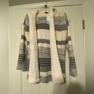 Sherpa trim hooded cardigan